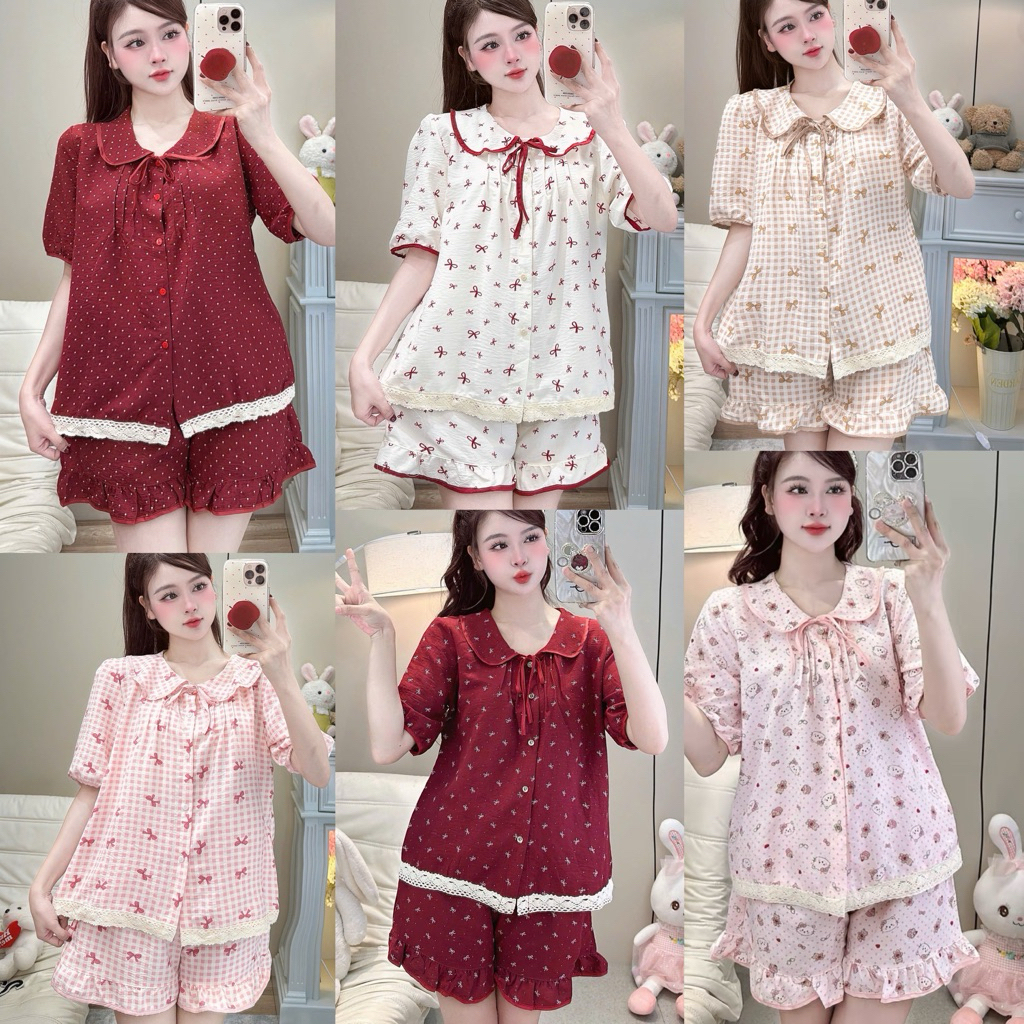 [MẪU HÈ] Bộ Đồ Ngủ Nữ  Pijama Cổ Sen Vạt Ren Trắng Chất Đũi Hàn Siêu Xinh Nhiều Họa Tiết Dễ Thương WQA26