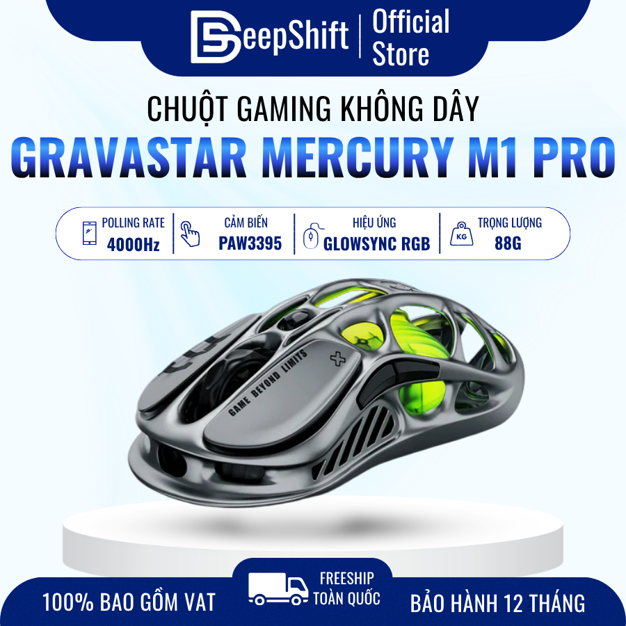 Chuột Gaming Không Dây GravaStar Mercury M1 Pro | PAW3395 | Bảo Hành 12 Tháng