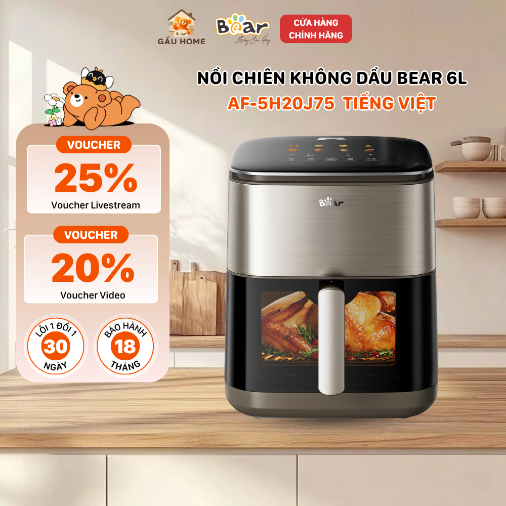 Nồi Chiên Không Dầu Bear 6L Đa Năng Giảm Dầu Mỡ Giữ Dinh Dưỡng Bữa Ăn Healthy AF-5H20J75