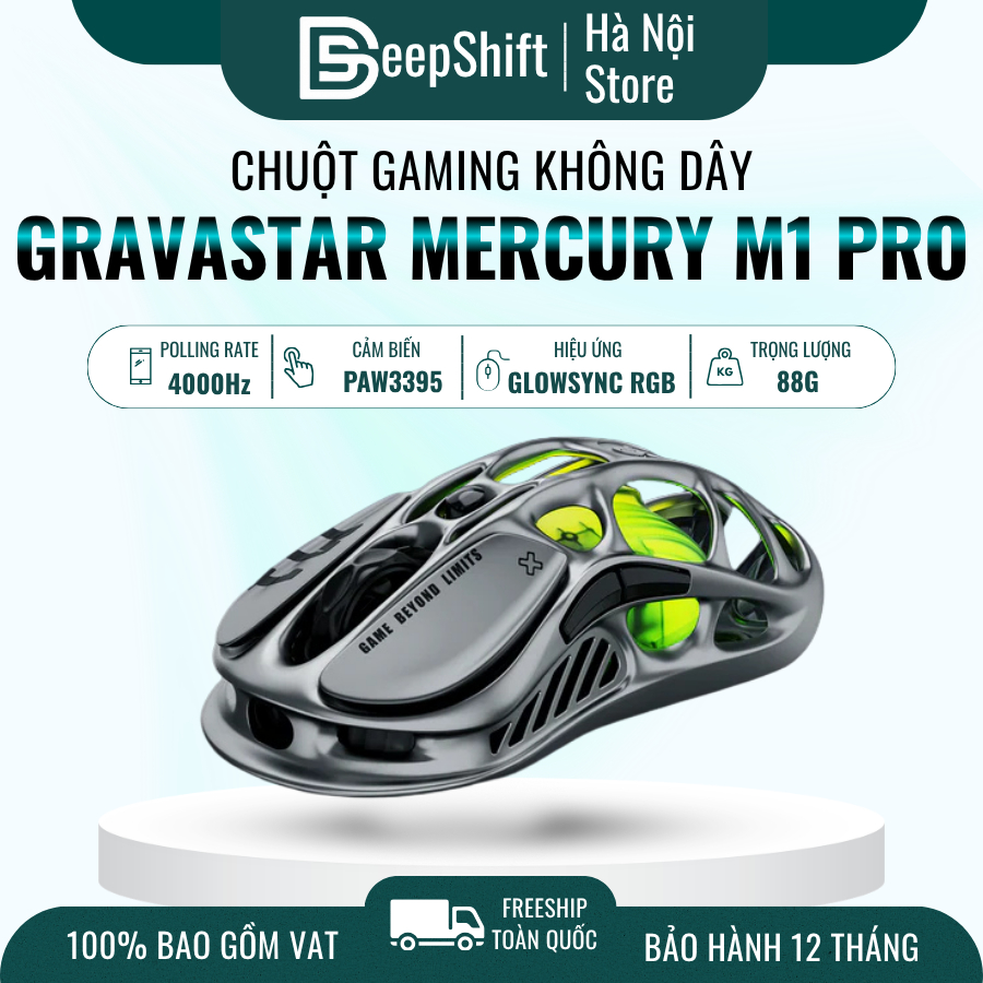 Chính hãng | Chuột Gaming Không Dây GravaStar Mercury M1 Pro Gunmetal Gray