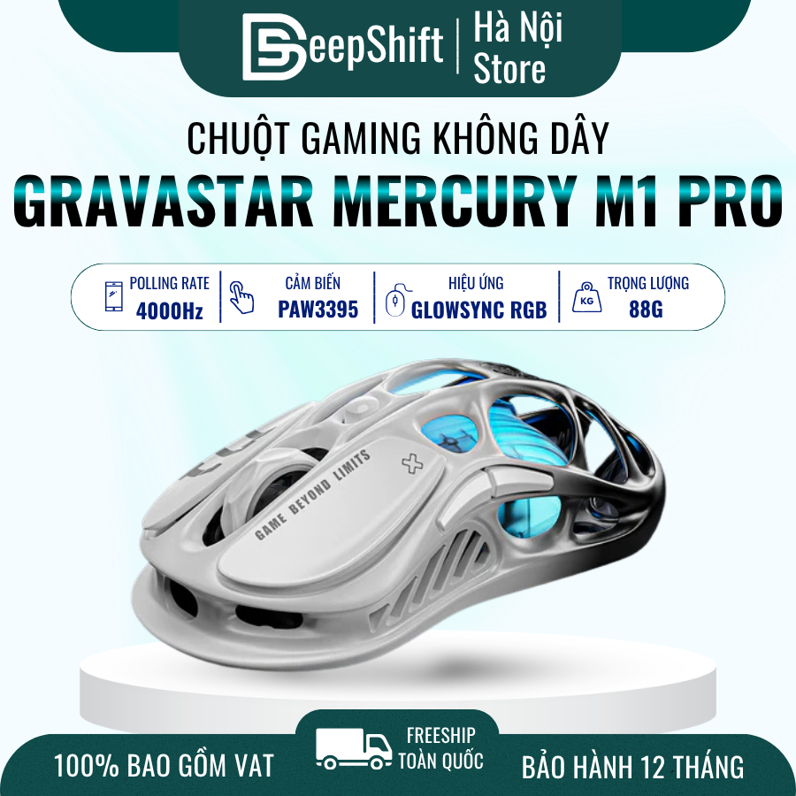 Chuột Gaming Không Dây GravaStar Mercury M1 Pro Gradient Black | 8K Polling Rate | 3 Chế Độ | RGB | BigBuy360 - bigbuy360.vn