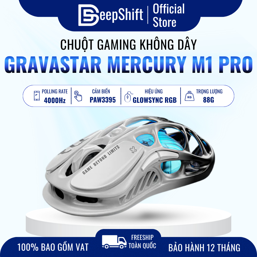 Chuột Gaming GravaStar Mercury M1 Pro Wireless PAW3395 8K RGB