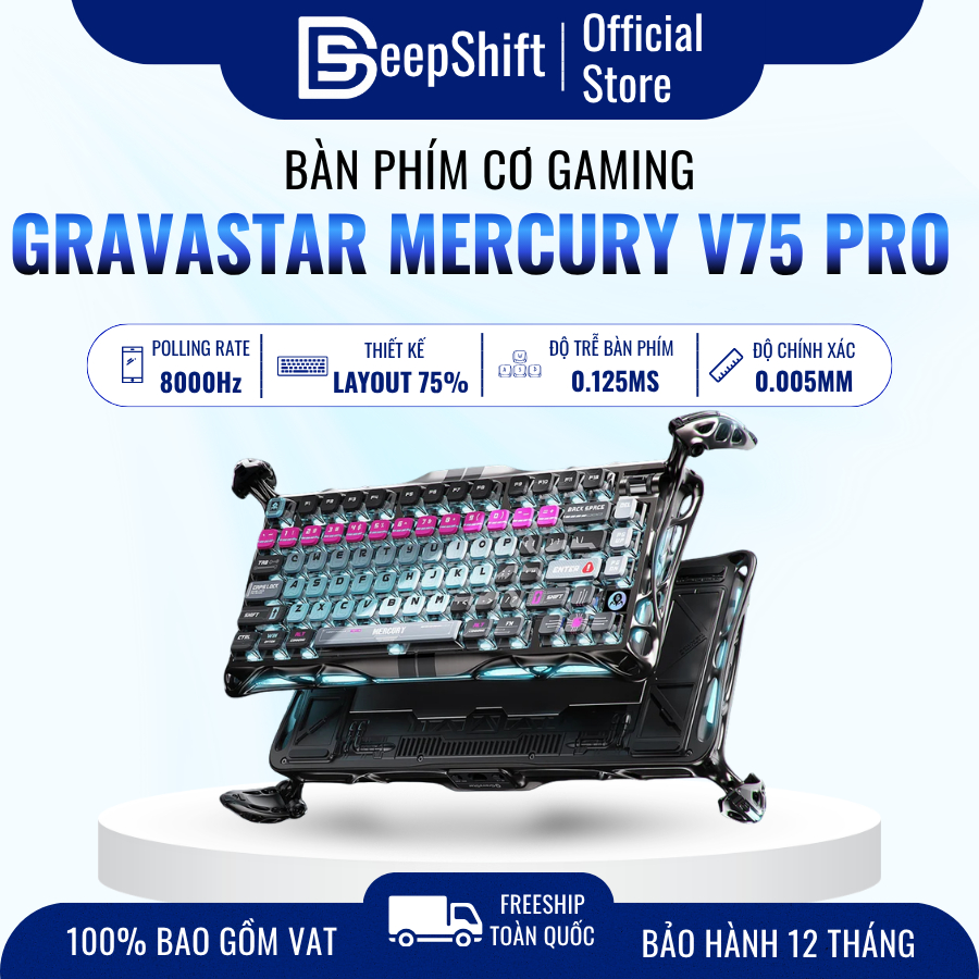 Bàn Phím cơ Hall Effect GravaStar Mercury V75 Pro Cyberpunk RGB 8000Hz Gaming Keyboard