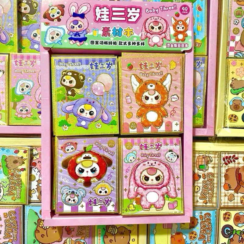 Sổ Dán Sticker Kawaii Capybara, Baby Three, Kuromi, Sanrio Cực, Sticker Dán Siêu Dễ Thương
