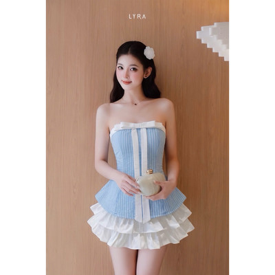 LYRA - Áo cup ngực phối nơ kẻ sọc chiết eo tôn dáng phong cách tiểu thư sang chảnh VSYAC0337