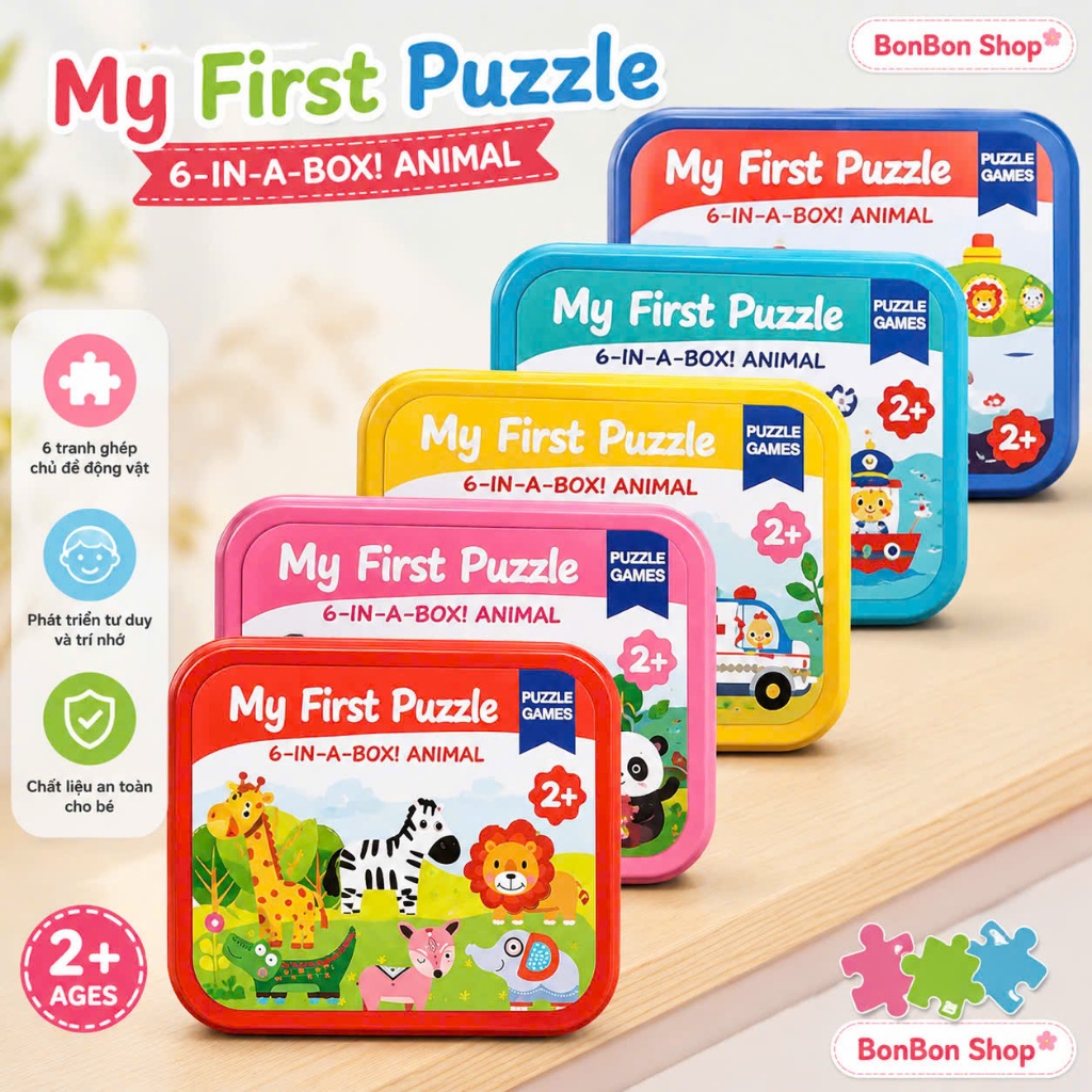 Hộp Puzzle 6in1, My First Puzzle Ghép Hình 6 Tranh Hộp Sắt Sáng Tạo, An Toàn Cho Bé