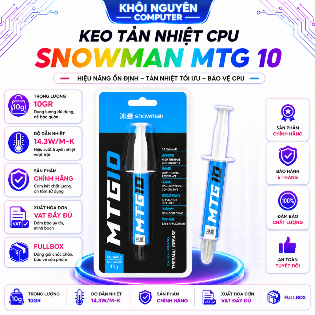 Keo Tản Nhiệt CPU Snowman MTG10 10G 14.3W/MK Không Dẫn Điện Chính Hãng Full VAT Cho PC Laptop