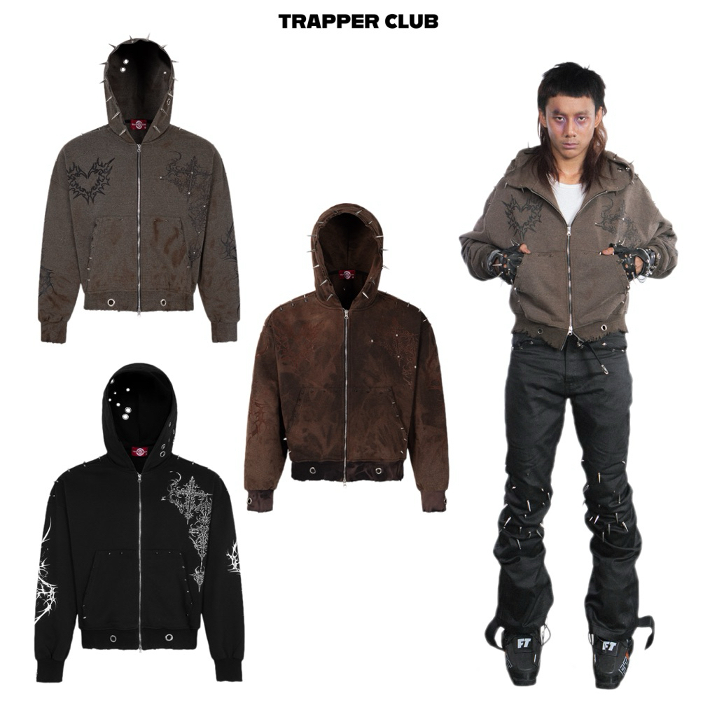 [Tặng Keychain] Áo Hoodie Zip Nỉ Chân Cua Custom Đính Charm Nhọn Cotton 420gsm "TM" TRAPPER CLUB