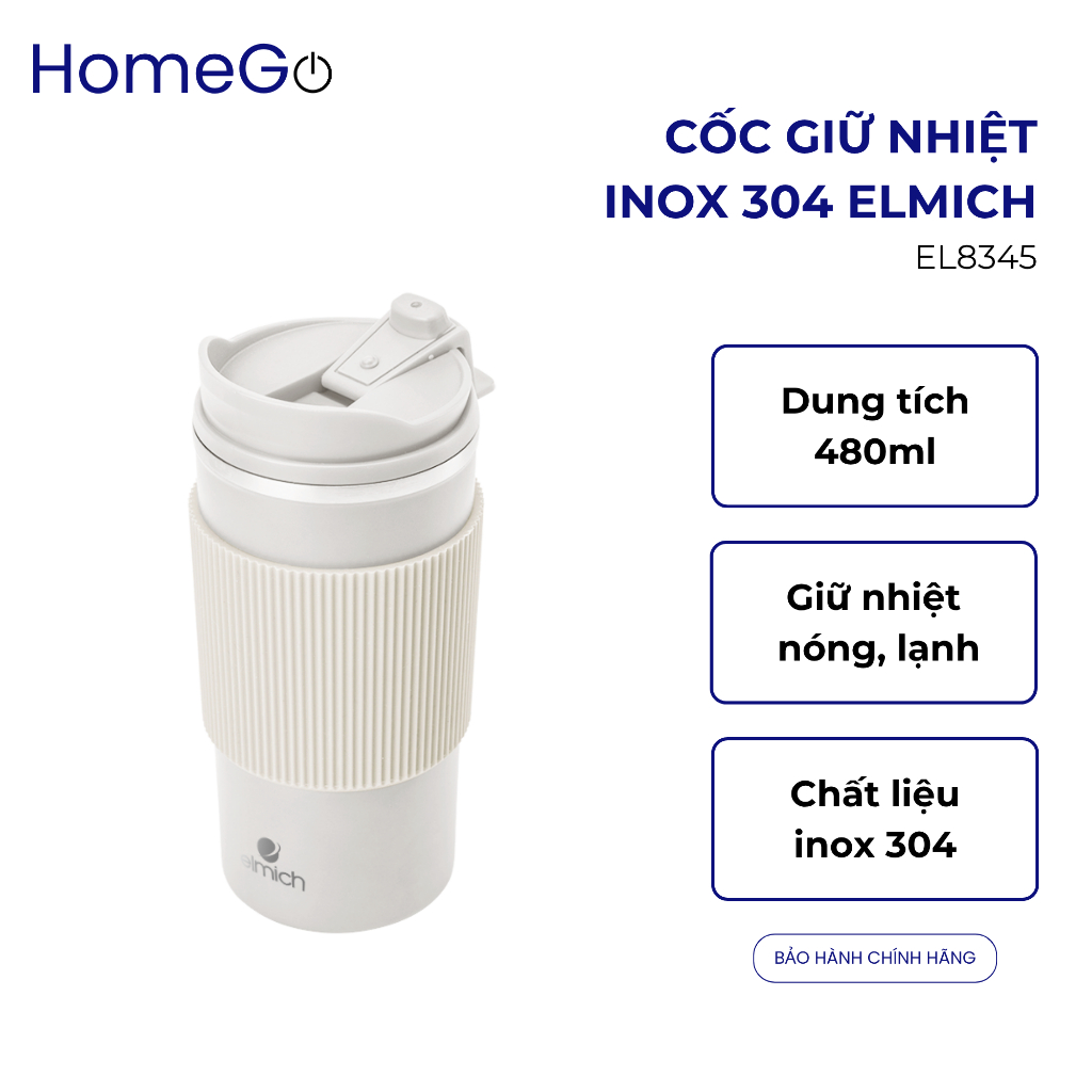 Cốc Giữ Nhiệt Inox 304 Elmich EL8345 - Dung Tích 480ml - Bảo Hành Chính Hãng