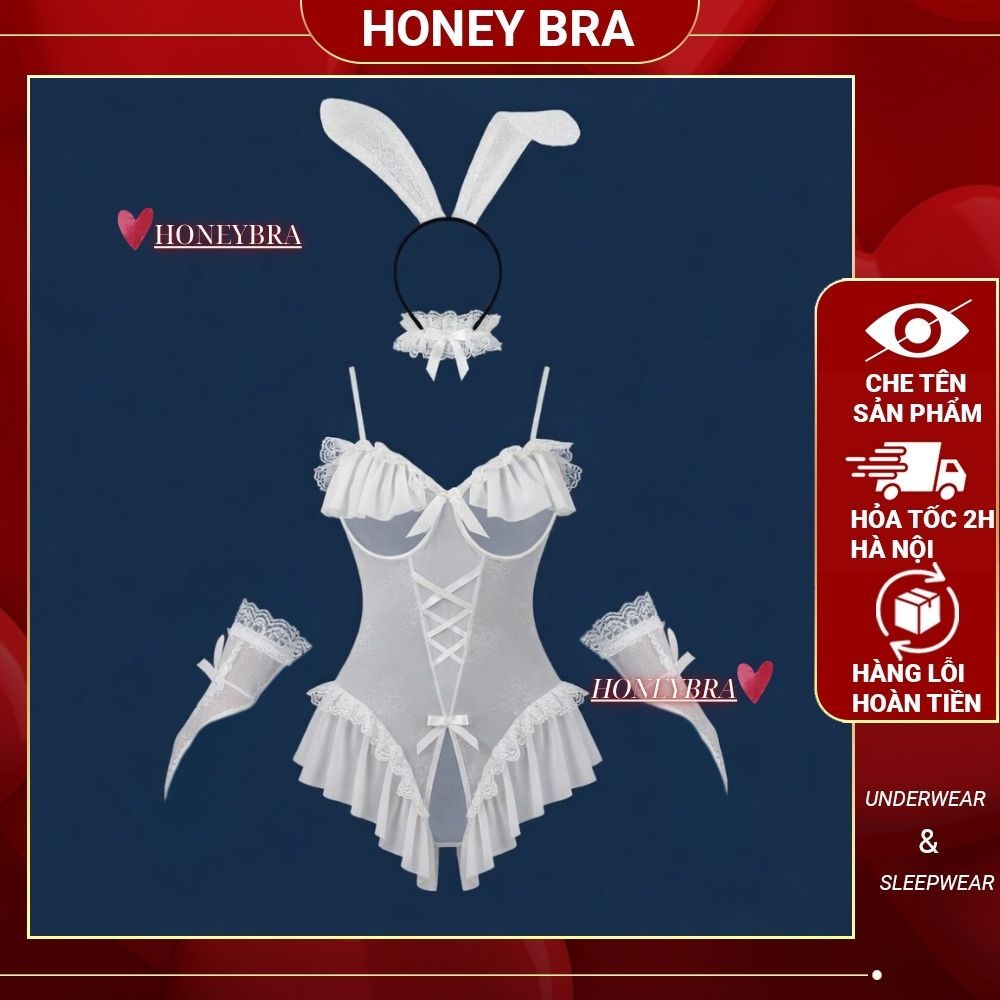 Đồ Ngủ Nữ Gợi Cảm Quyến Rũ JS11 Bodysuit Bunny Đồ Thức Ren Lưới Sexy Bunny Girl Outfit HoneyBra
