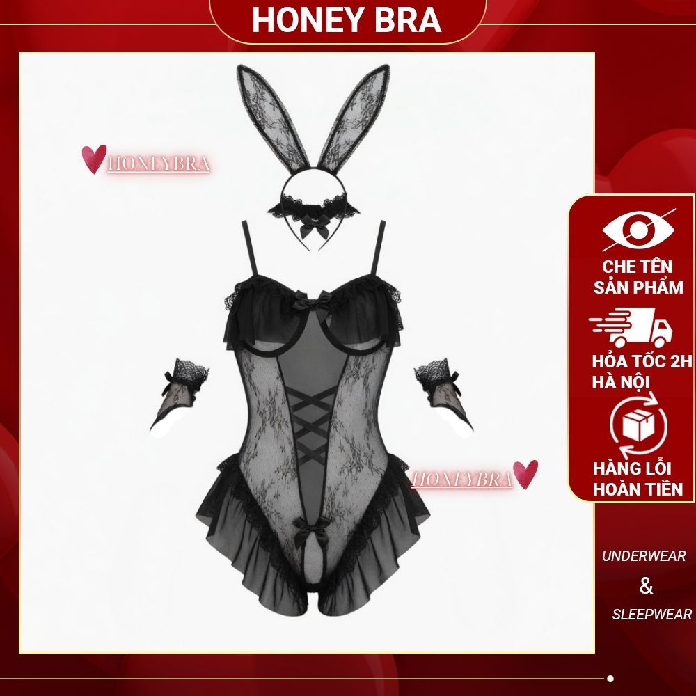 Đồ Ngủ Nữ Gợi Cảm Quyến Rũ JS11 Bodysuit Bunny Ren Lưới Sexy Bunny Girl Tai Thỏ HoneyBra