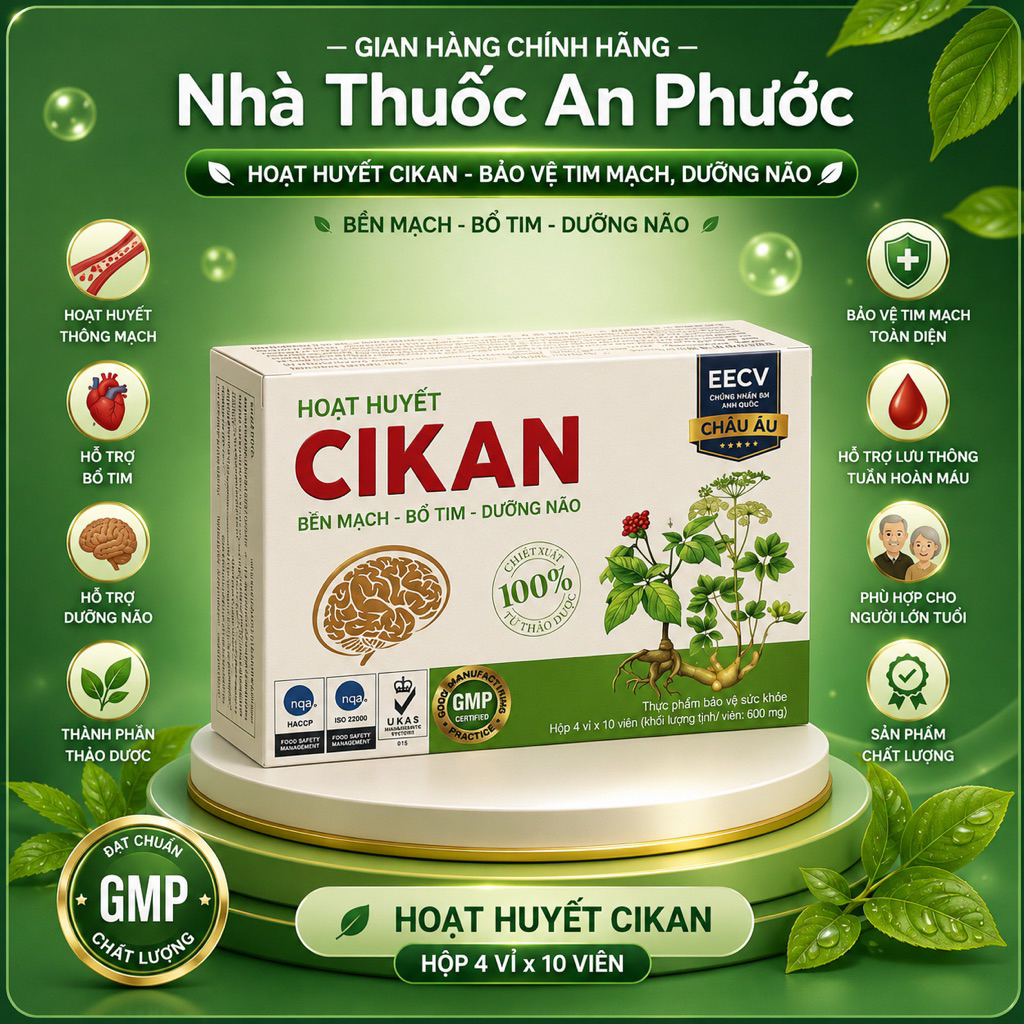 HOẠT HUYẾT CIKAN⚡CAM KẾT CHÍNH HÃNG⚡Giảm đau đầu chóng mặt mất ngủ hộp 30 viên