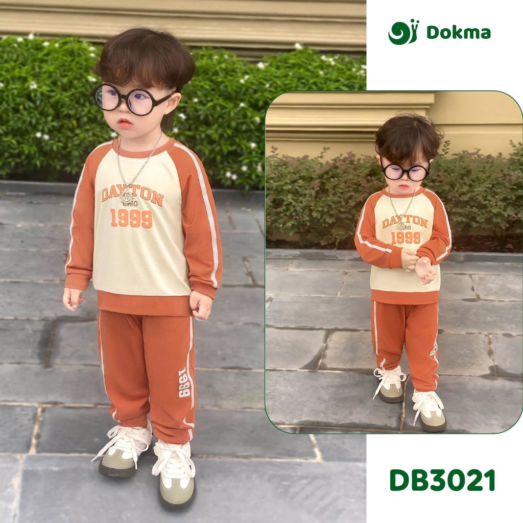 Bộ quần áo dài tay bé trai Dokma DB3021 cotton mềm mịn phối tay Raglan cho bé 9-36 tháng | Moon Baby