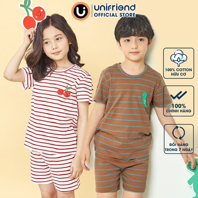 Bộ ngắn tay thun cotton mịn bé trai, bé gái mặc nhà mùa hè Unifriend Hàn Quốc U2023-31. Size đại 5, 6, 8, 10 tuổi
