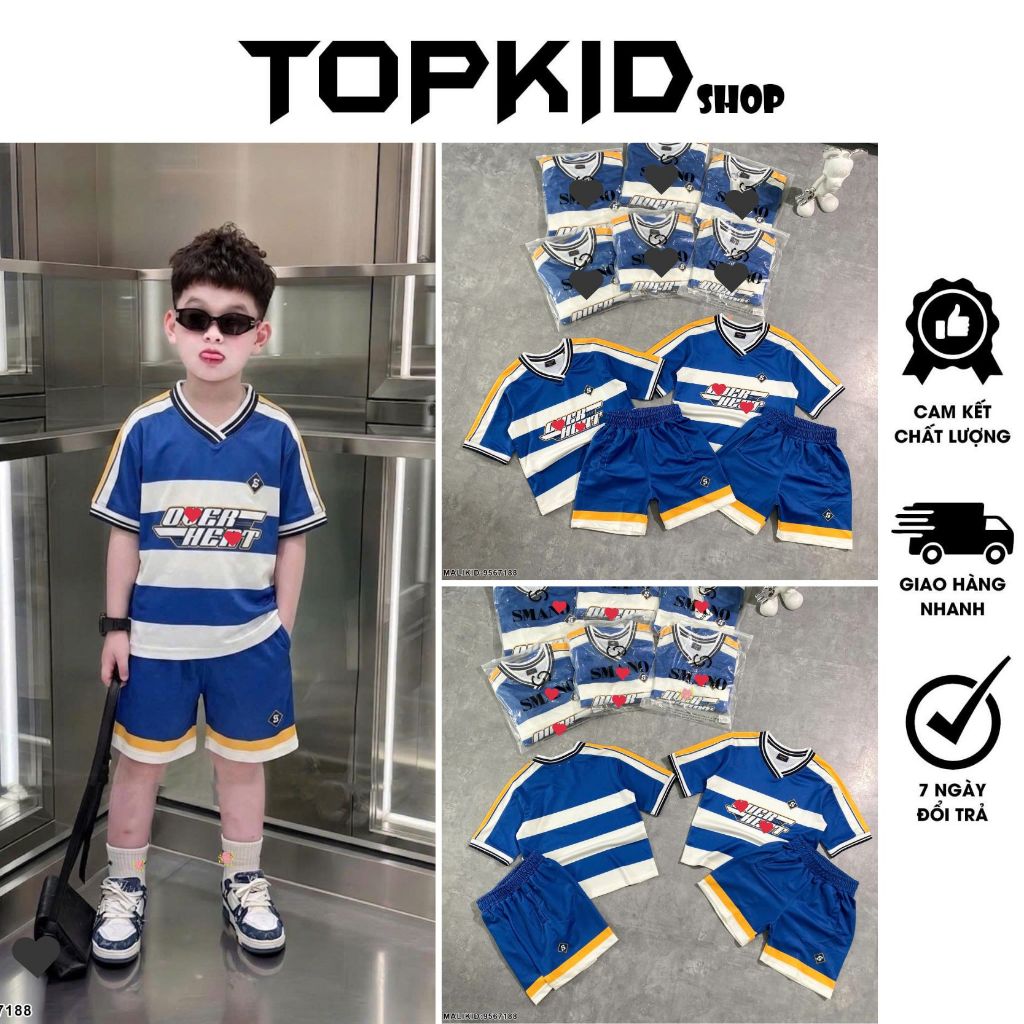 Set Bộ Quần Áo Cộc Tay Bé Trai Cổ Tim Ngực In Chữ Over H3art Cá Tính - Bộ Hè Cộc Tay Bé Trai Chất Co