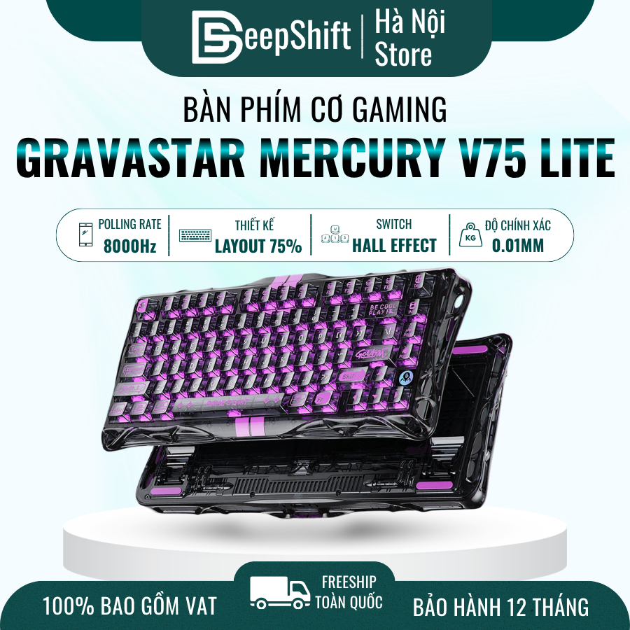 Bàn Phím GravaStar Mercury V75 Lite Magnetic Switch RGB Rapid Trigger Layout 75%