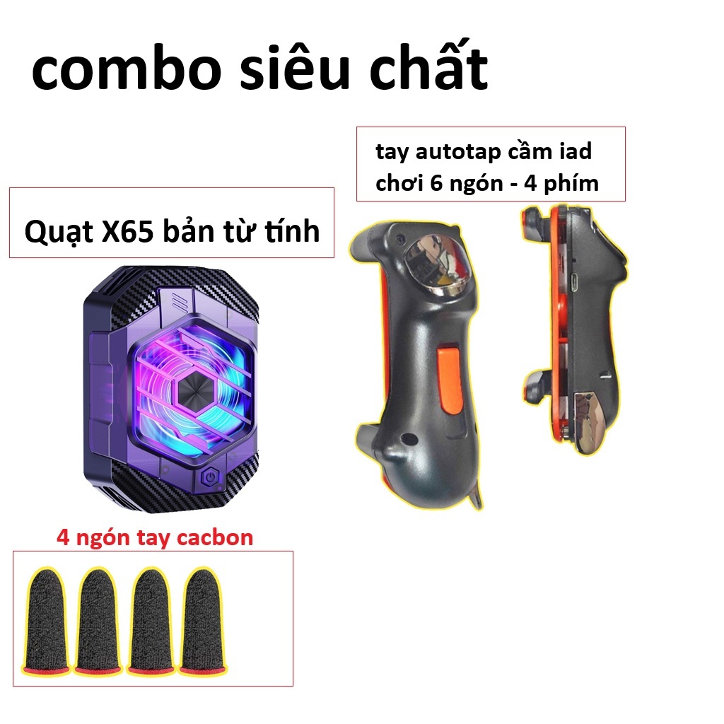 🆔combo🆔 Tay cầm autotap cho ipad chơi 6 ngón -4 phím và quạt sò lạnh X65 từ tính