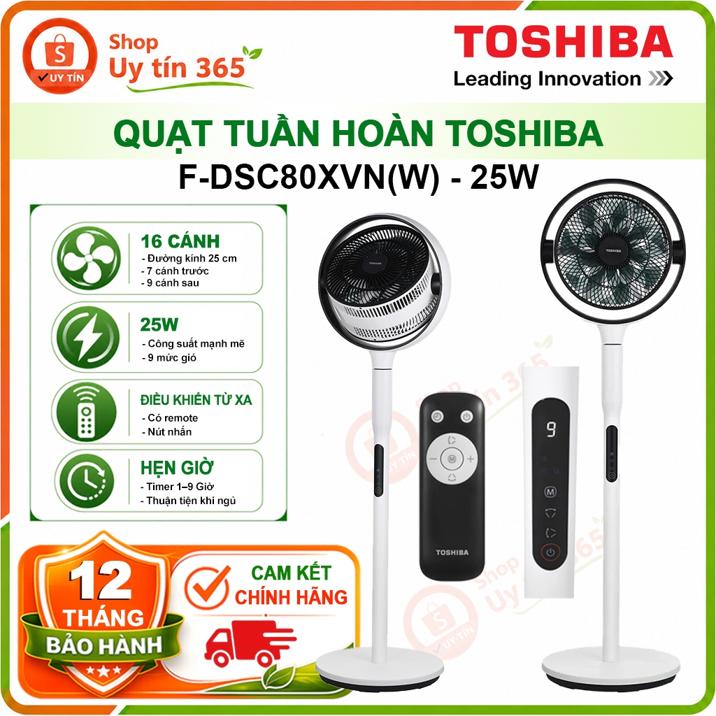 Quạt Đối Lưu Tuần Hoàn Toshiba F-DSC80XVN(W) Động Cơ DC Inverter (7 cánh trước, 9 cánh sau, 25W) - T