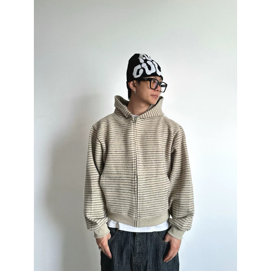 Áo Khoác Hoodie Zip Kẻ Ngang Acubi Nam Nữ - Áo Khoác Nỉ Có Mũ Sọc Ngang Dáng Rộng Phong Cách Y2K Str