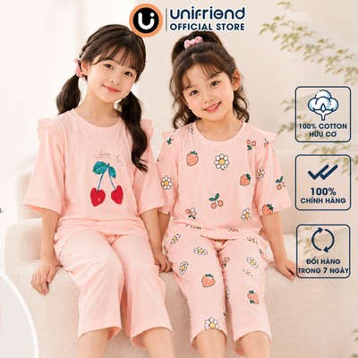 Bộ quần áo thun cotton lửng tay cho bé trai và bé gái mặc nhà mùa hè chính hãng Unifriend Hàn Quốc U2022-3