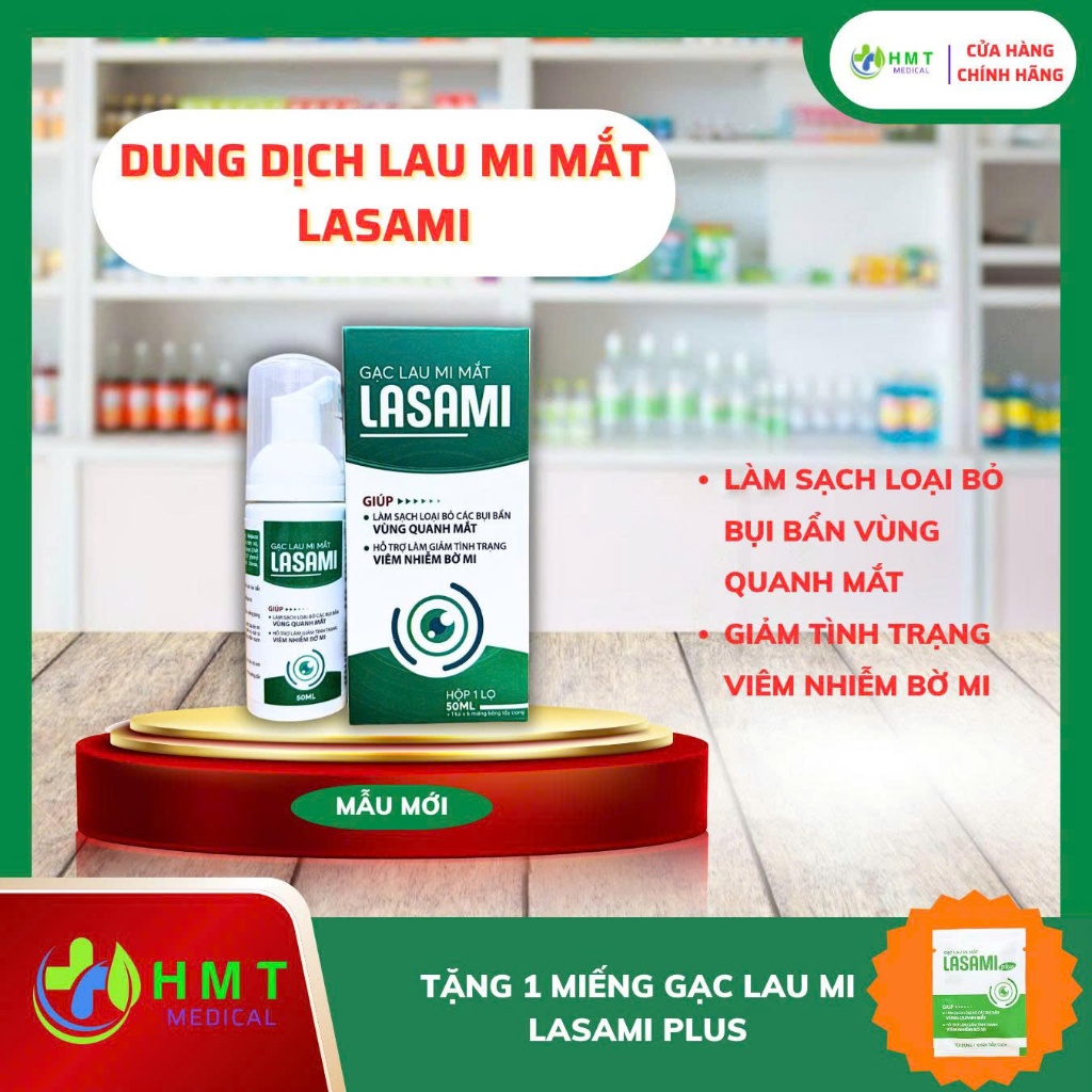 Lọ Nước Vệ Sinh Bờ Mi LASAMI 50ml Tặng 1 Miếng Gạc Lau Mi LASAMIPLUS