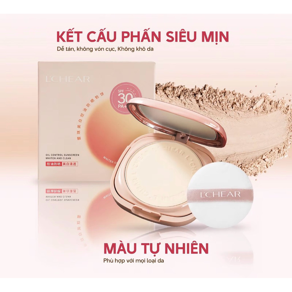 Phấn Phủ Nén LCHEAR Chống Nắng SPF30 PA+++, Phấn Phủ Kiềm Dầu, Làm Trăng Và Sáng Da 8g
