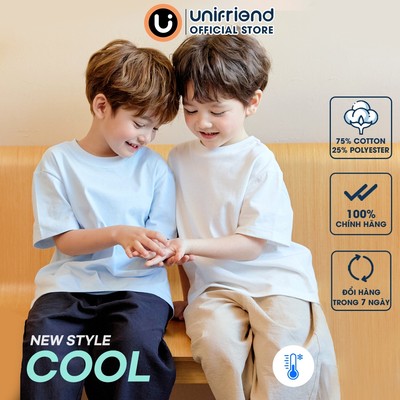 Áo thun tay ngắn vải cotton thoáng mát cho bé trai và bé gái Unifriend Hàn Quốc U900R, Size 2-14 tuổi