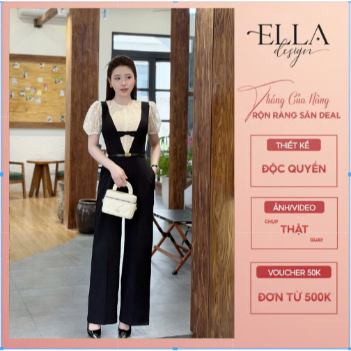 Jum Liền Thiết Kế Ella Design kiểu dáng tay ngắn, cổ lọ phối thân ren ( tặng kèm Blet ) phù hợp mặc 