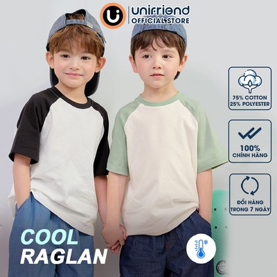 Áo thun tay ngắn Raglan vải cotton thoáng mát cho bé trai và bé gái Unifriend Hàn Quốc U900Q, Size 2-14 tuổi
