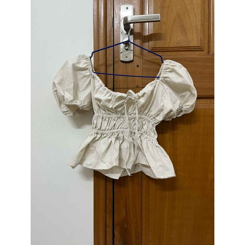 Áo babydoll tay phồng nhún ngực- brand KIMEE HOUSE- ĐỒ PASS (mặc 1 lần)