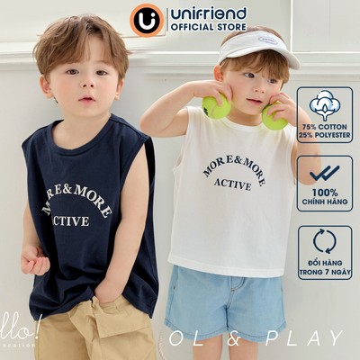 Áo ba lỗ vải cotton thoáng mát dáng suông rộng bé trai và bé gái Unifriend Hàn Quốc U900S, Size 2-14 tuổi
