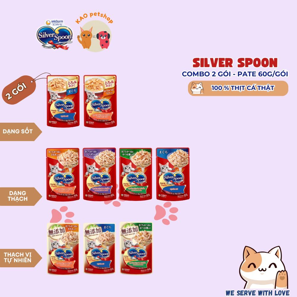 [COMBO 2 GÓI] Pate Silver Spoon Thức ăn ướt cho mèo Silver Spoon đủ vị 60g/gói