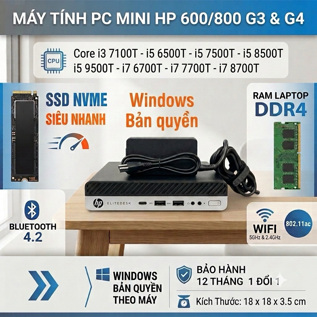 Máy tính ( Pc Hp mini )  HP 600g3/800G4(wifi /Bluetooth)-cpu i3 7100T,i5 6500T,7500T,8500T,8700T