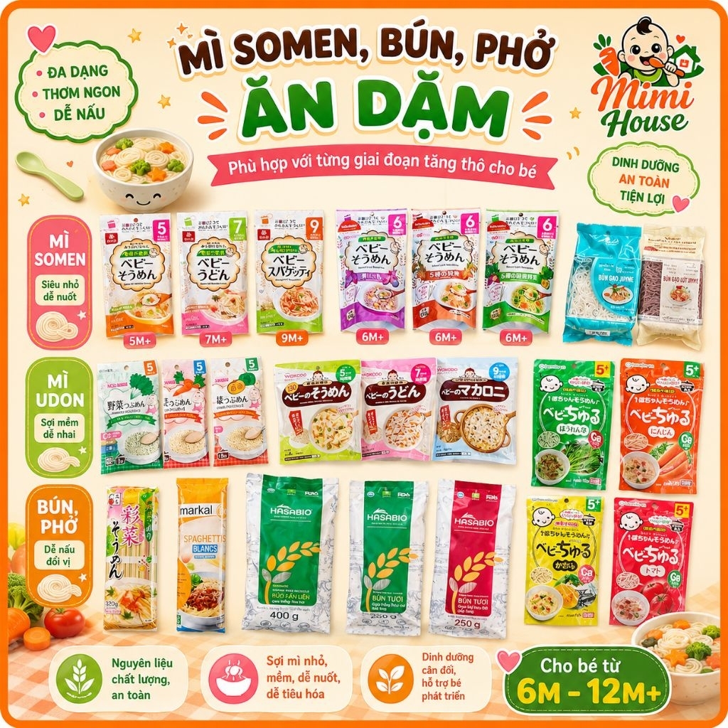 Mì somen, mì udon, mì spaghetti, bún, phở hữu cơ cho bé ăn dặm