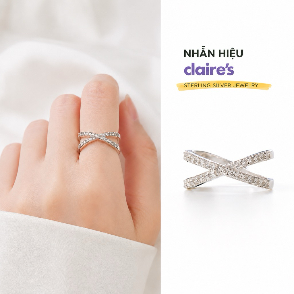 Nhẫn Claire's X-Ring Đính Đá Màu Bạc, Size M/L