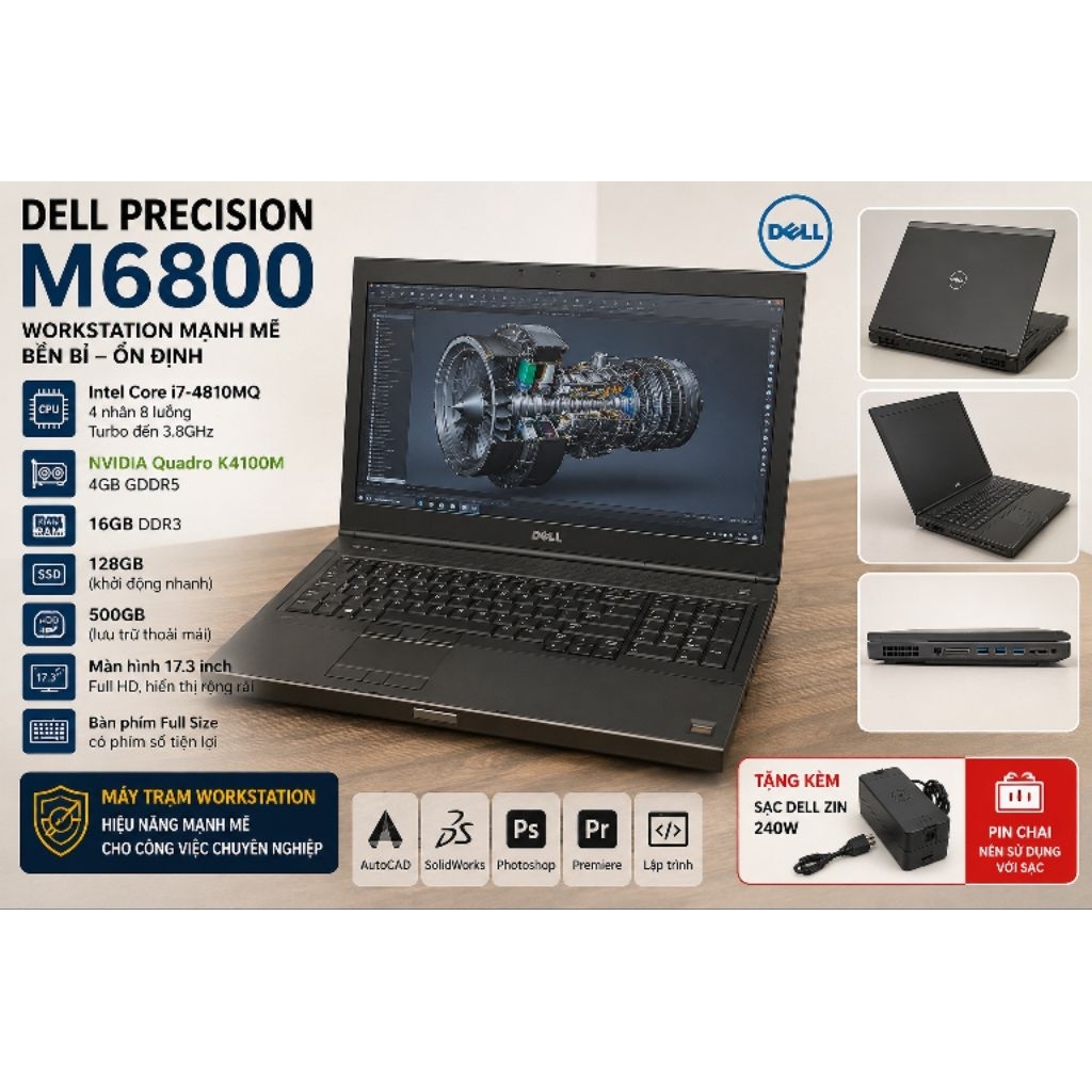 💻 Dell Precision M6800 – Workstation 17.3" siêu bền | i7-4810MQ | Quadro K4100M 4GB