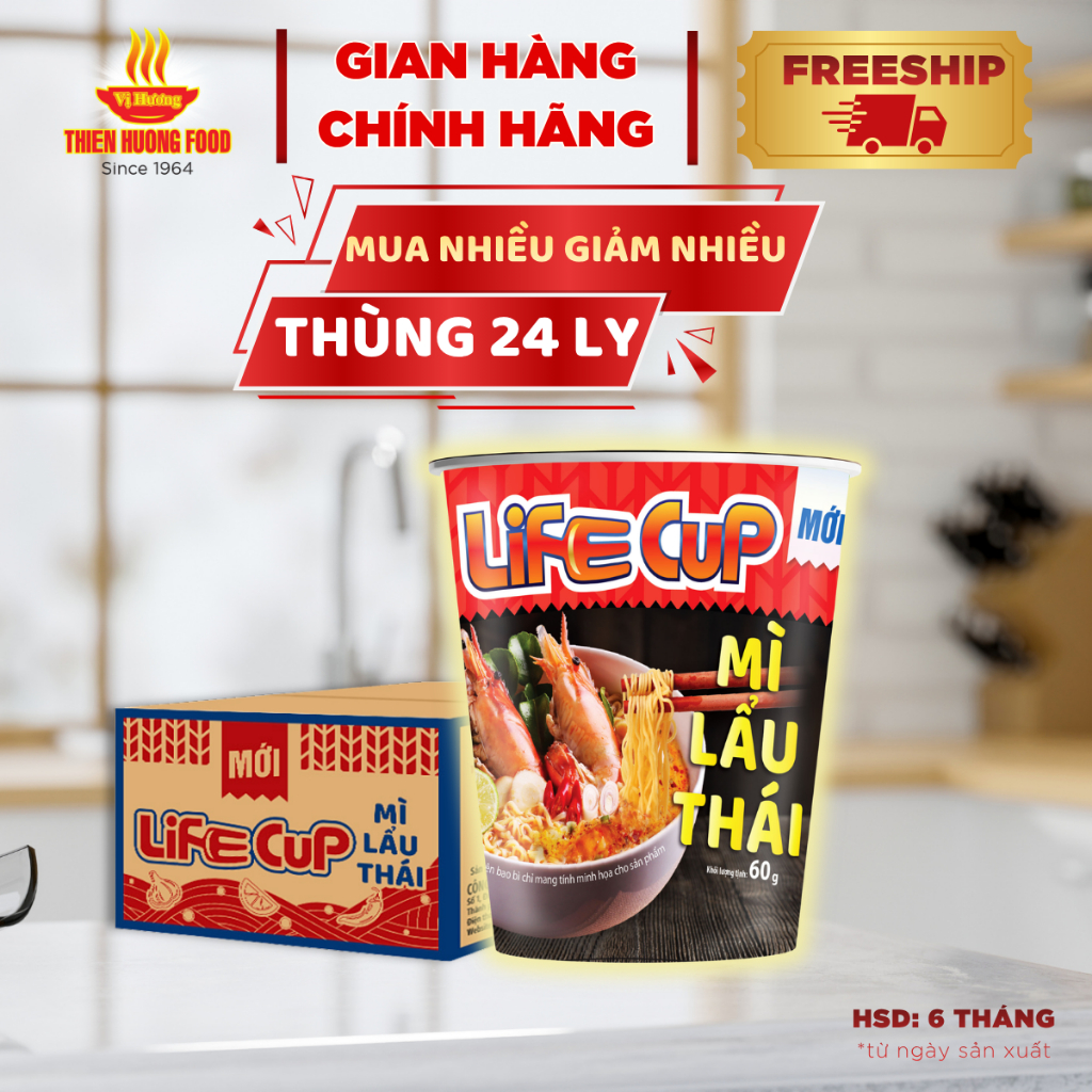 Thùng 24 Ly Mì Lẩu Thái Life Cup 60g/ly [TMNLY0004]