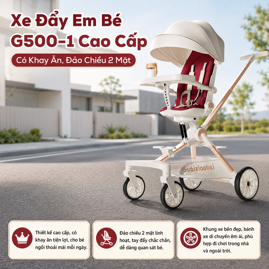 Xe Đẩy Bé Yêu G500-1 Phiên Bản Cao Cấp, Gấp Gọn, Đẩy 2 Mặt Thuận Tiện Khi Đi Dạo