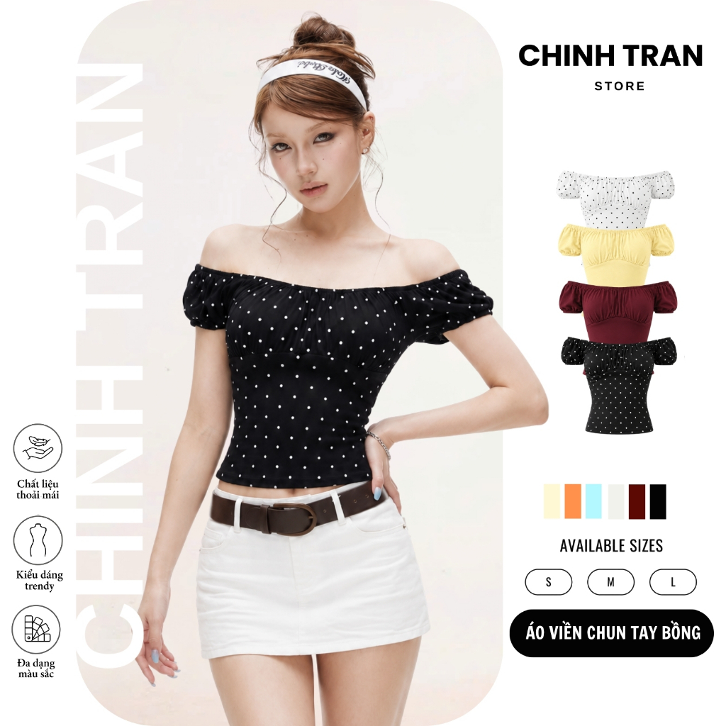 Áo Thun Nữ Tay Bồng Nhún Ngực Viền Chun Nhẹ Nhàng Nữ Tính Chất Thun Cotton Co Giãn - Chinh Trần Stor