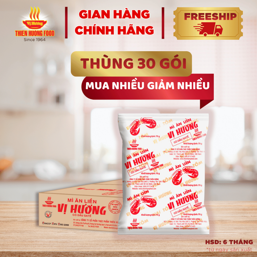 Mì giấy Vị Hương 2 tôm Satế Thùng 30 gói x 70g/ gói [TMNKR0005]
