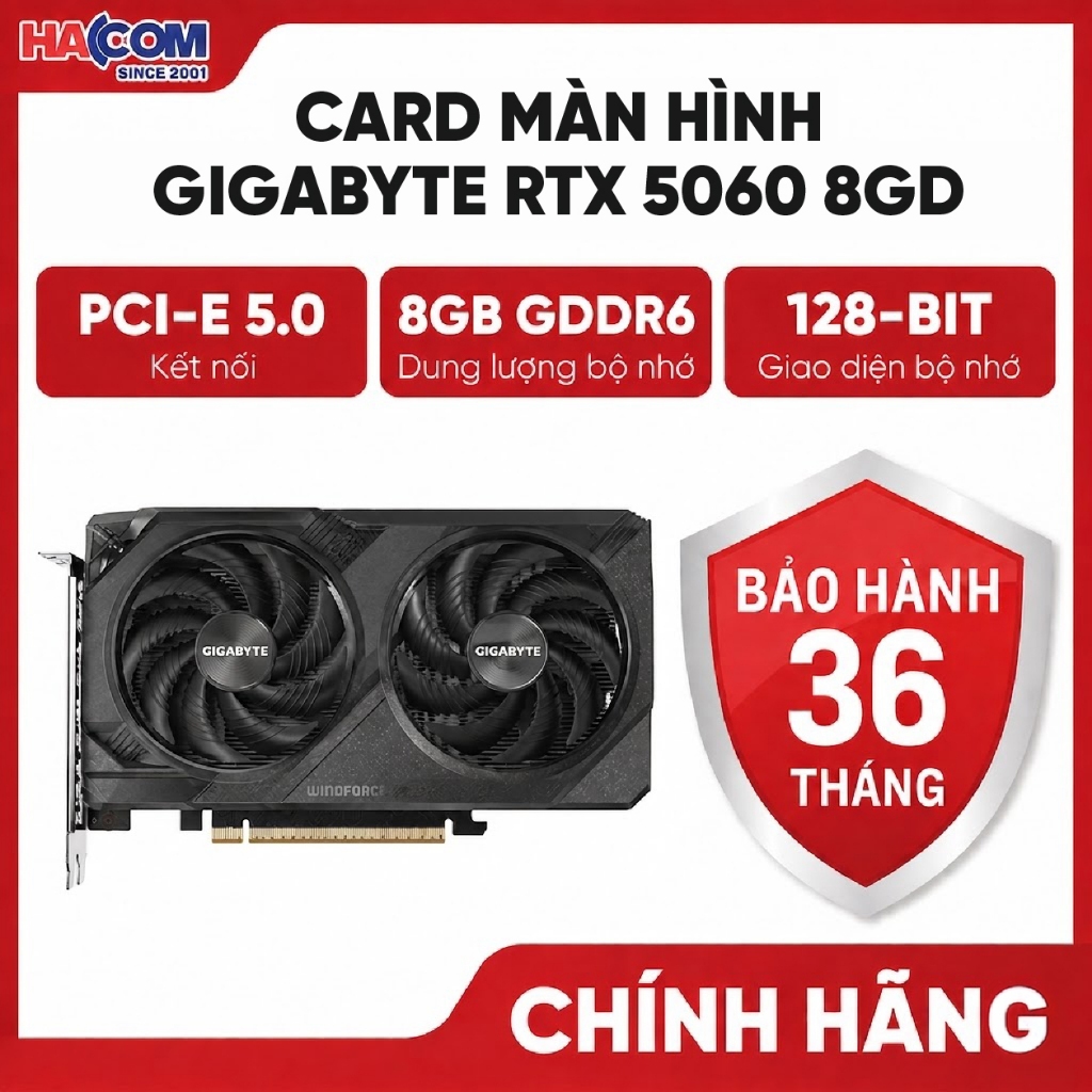 Card Màn Hình Gigabyte RTX 5060 WINDFORCE-8GD GDDR7 (GV-N5060WF2-8GD) - Bảo Hành 36 Tháng HACOM PC