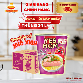 Có xúc xích và vắt hủ tiếu trong ly - thùng 24 ly hủ tiếu mì thịt bằm yes mom có xúc xích 79.2gram/ly