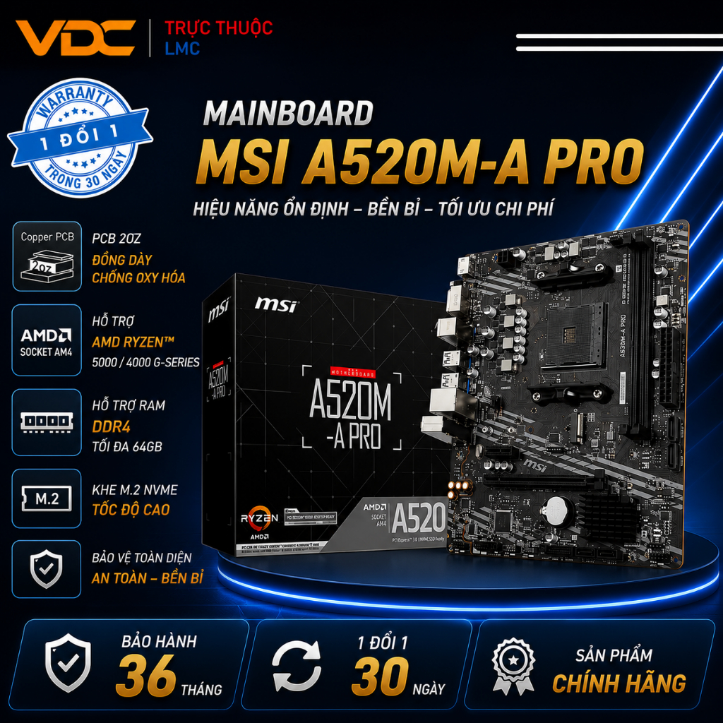 Mainboard MSI A520M-A PRO Full VAT