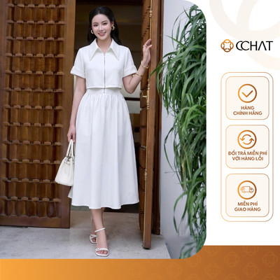 Đầm Nữ 𝐂𝐂𝐇𝐀𝐓 Dáng Xòe Lumi Cổ Đức Chất Liệu Mềm Mát Cao Cấp 16VNC8007XT
