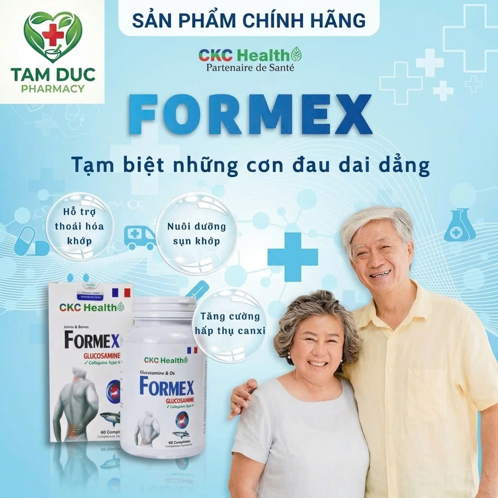 Formex Glucosamine Collagen Type II CKC Health – Hỗ trợ xương khớp – Hộp 60 viên – Nhập khẩu Pháp
