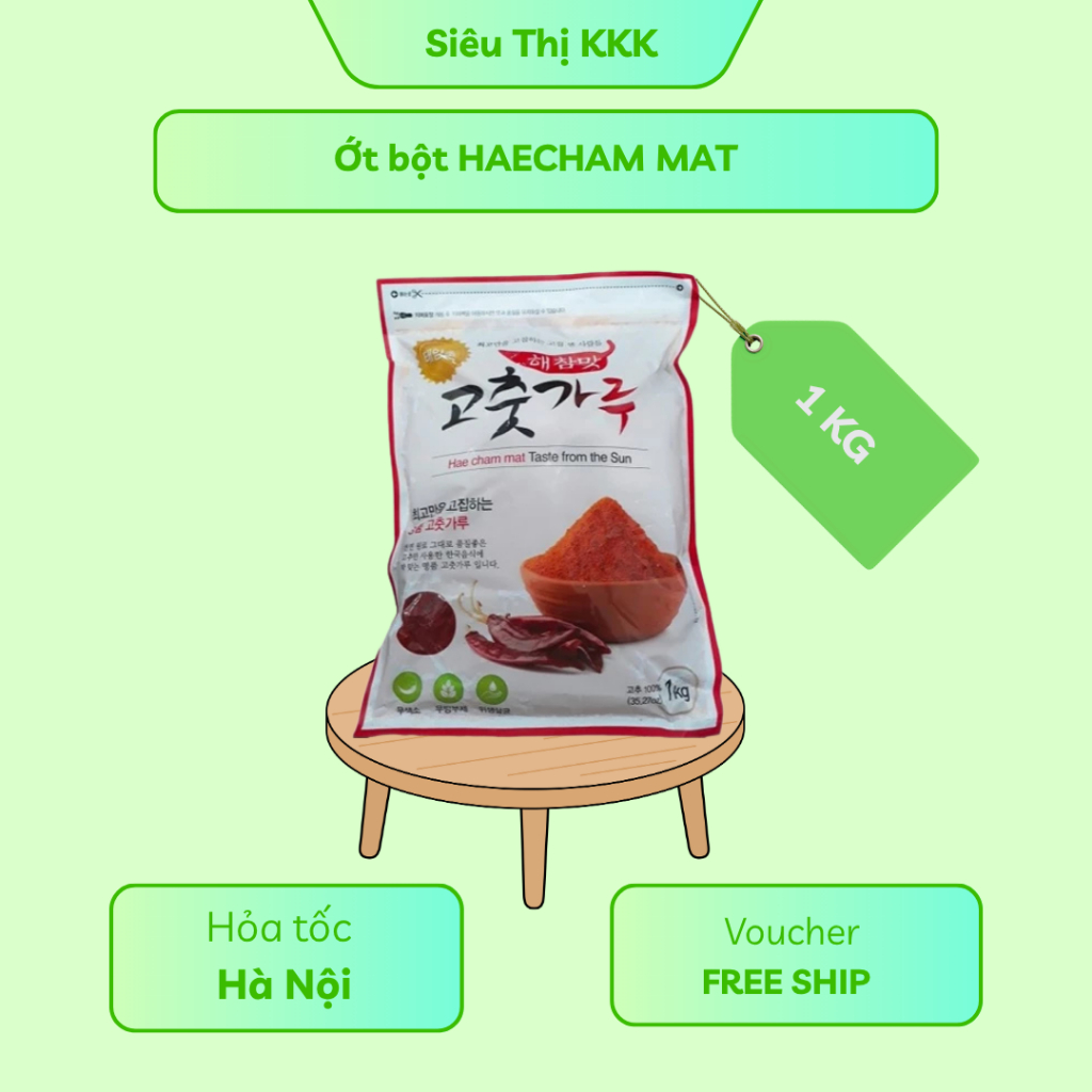 Ớt bột làm kim chi Hàn Quốc Haecham Mat 1kg, 100% nguyên chất, nhập khẩu chính ngạch