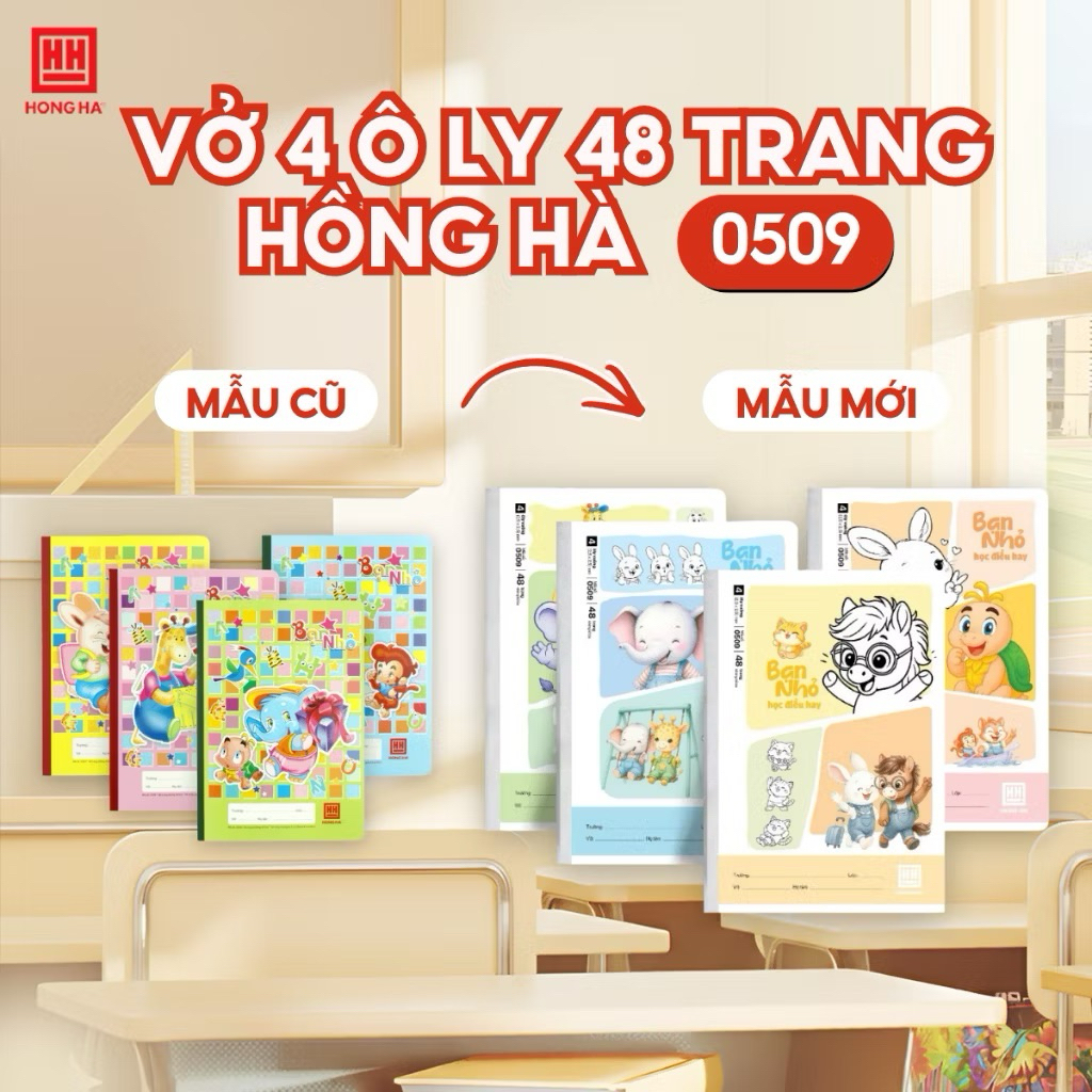 Vở Ô Ly Bạn Nhỏ Hồng Hà 48 trang, Vở Ô Ly Hồng Hà School định lượng 100gsm - 0509