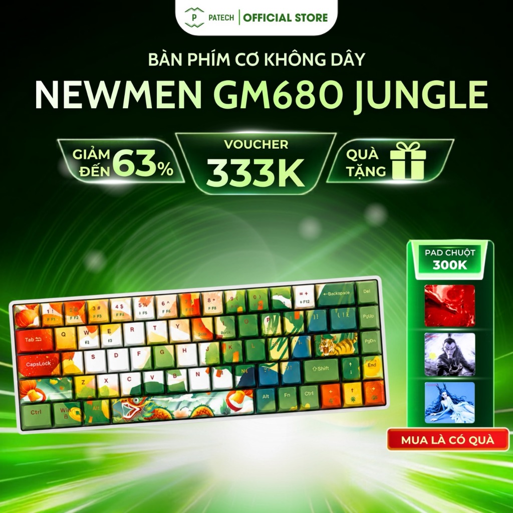 Bàn phím cơ không dây Newmen GM680 Jungle-Dual mode BT5.0 & Wired,Hotswap gateron pro|kailh box swit