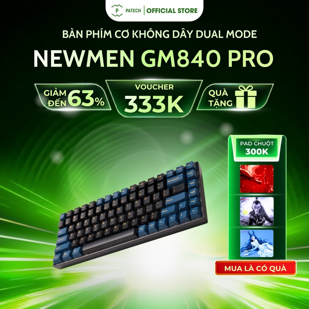 Bàn phím cơ không dây Dual Mode Newmen GM840 Pro (Trăng&Mây)Bluetooth 5.0/2.4g|có dây USB Type-C|Đèn