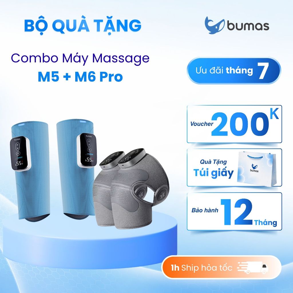 Set Quà Combo Máy Massage Đầu Gối BUMAS M6Pro + Máy Massage Chân BUMAS M5 hỗ trợ giảm đau nhức chân